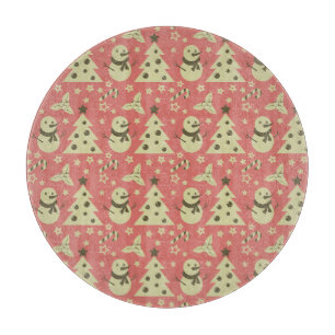 Retro Christmas trees holly berry star candy cane  Cutting Board