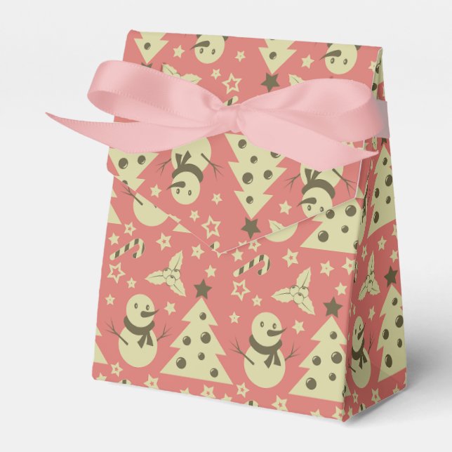 Retro Christmas trees holly berry star candy cane  Favor Box (Front Side)