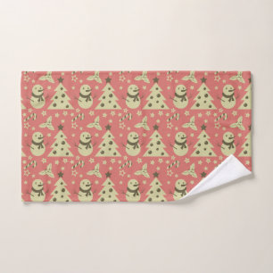 Retro Christmas trees holly berry star candy cane  Hand Towel