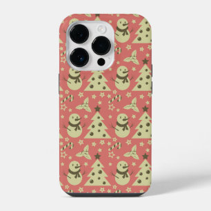 Retro Christmas trees holly berry star candy cane iPhone 14 Pro Case