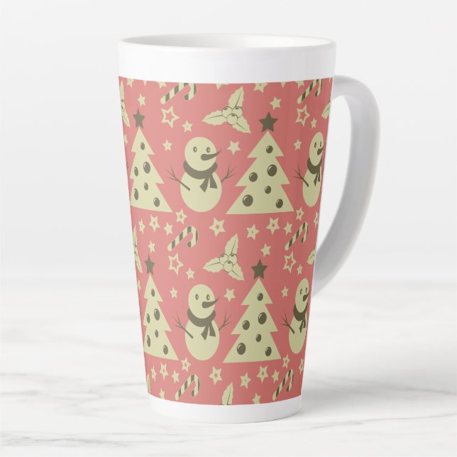Retro Christmas trees holly berry star candy cane  Latte Mug (Right Angle)