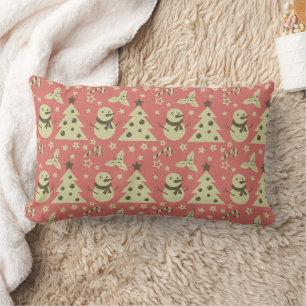 Retro Christmas trees holly berry star candy cane  Lumbar Pillow