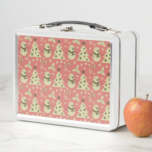 Retro Christmas trees holly berry star candy cane  Metal Lunch Box