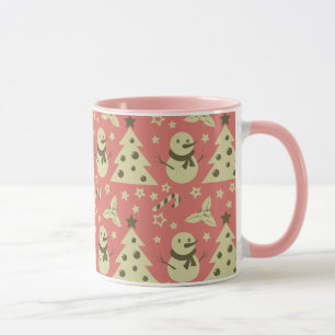 Retro Christmas trees holly berry star candy cane Mug