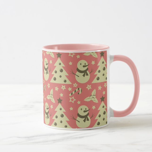 Retro Christmas trees holly berry star candy cane  Mug (Right)