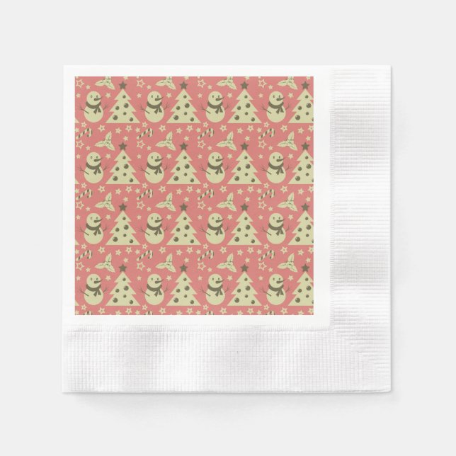 Retro Christmas trees holly berry star candy cane  Napkin (Front)