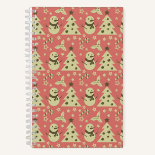Retro Christmas trees holly berry star candy cane  Notebook