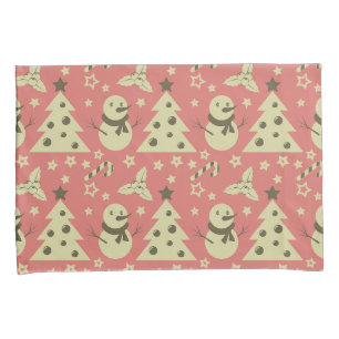 Retro Christmas trees holly berry star candy cane  Pillowcase
