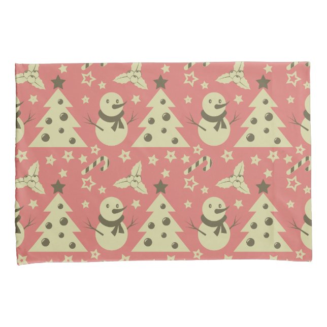 Retro Christmas trees holly berry star candy cane  Pillowcase (Front-Right)