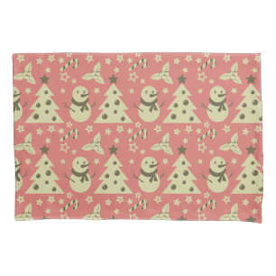 Retro Christmas trees holly berry star candy cane  Pillowcase