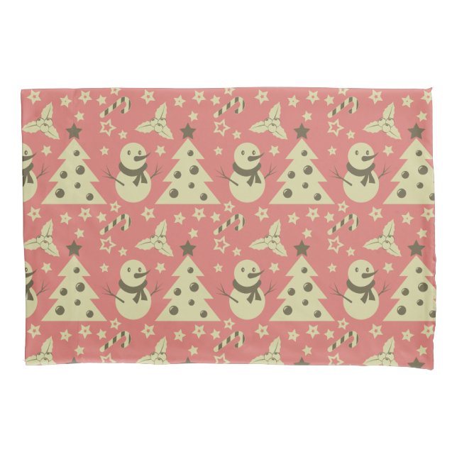 Retro Christmas trees holly berry star candy cane  Pillowcase (Front)