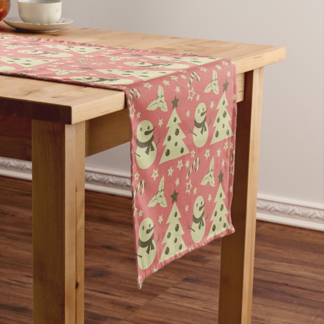 Retro Christmas trees holly berry star candy cane  Short Table Runner (In Situ)
