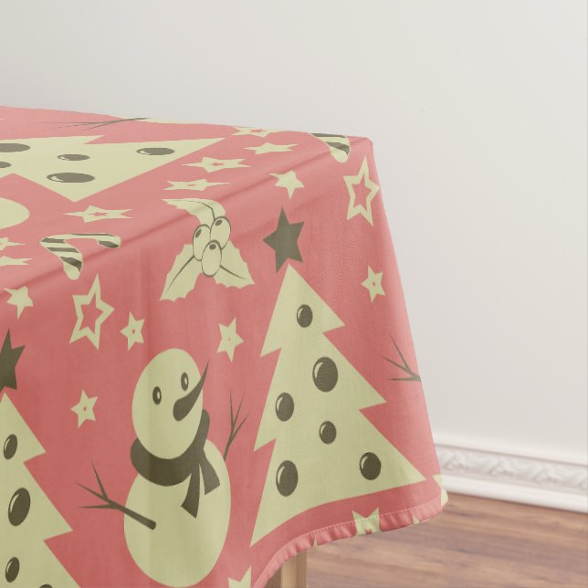 Retro Christmas trees holly berry star candy cane  Tablecloth (In Situ)