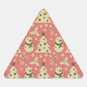 Retro Christmas trees holly berry star candy cane  Triangle Sticker