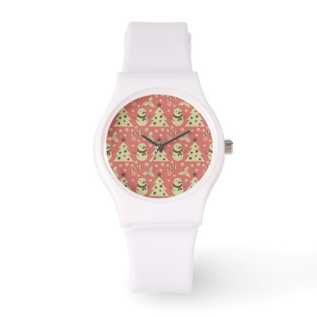 Retro Christmas trees holly berry star candy cane  Watch (Front)