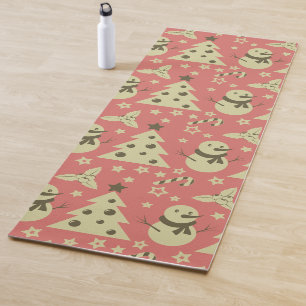 Retro Christmas trees holly berry star candy cane Yoga Mat