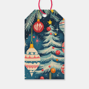 Retro Christmas Trees Ornaments Gift Tags