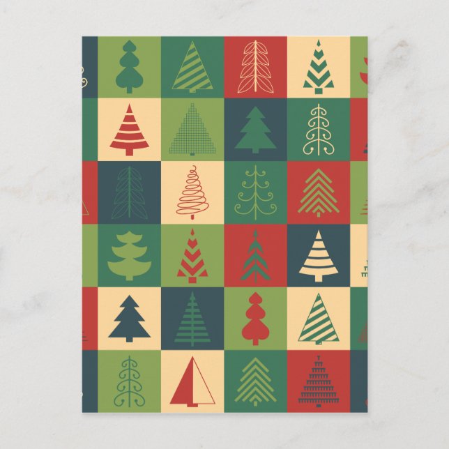 Retro Christmas trees pattern Holiday Postcard (Front)
