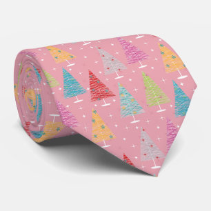 Retro Christmas Trees Pink Christmas Tie