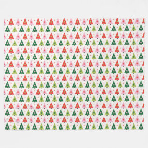 Retro Christmas Trees red and pink Fleece Blanket