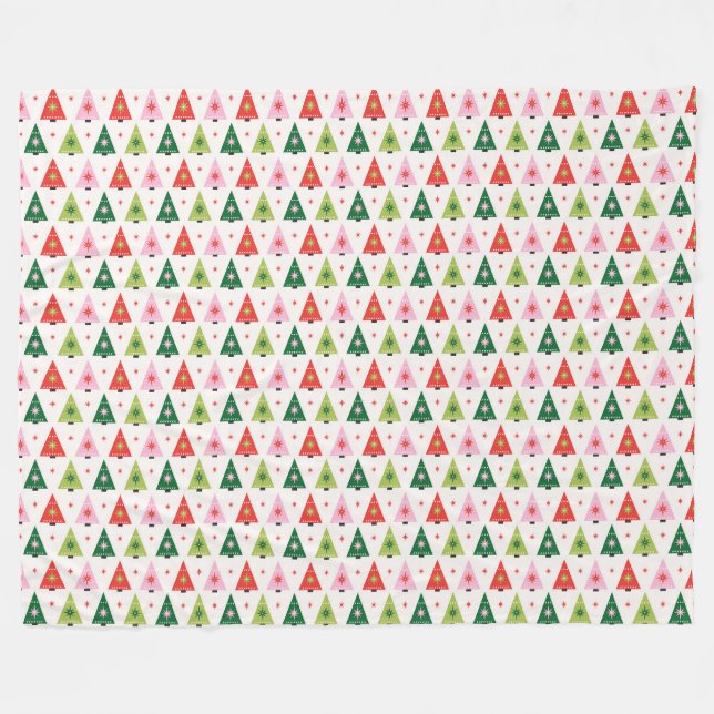 Retro Christmas Trees red and pink Fleece Blanket (Front (Horizontal))