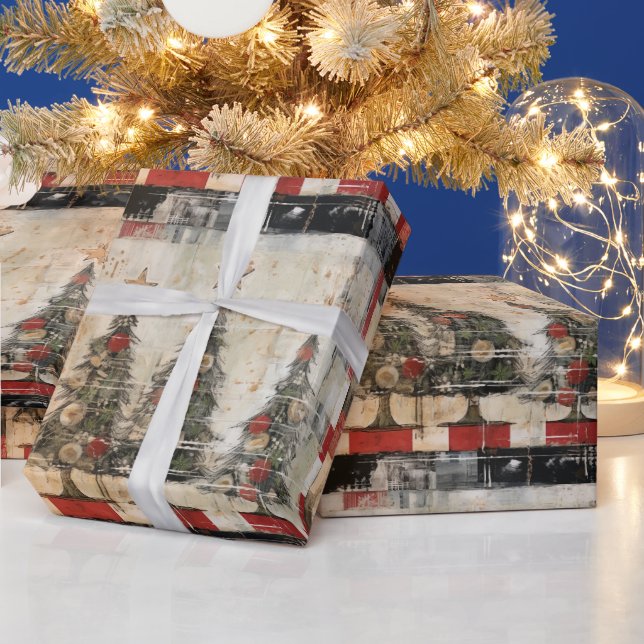 Retro Christmas Trees Vintage Wrapping Paper (Holidays)