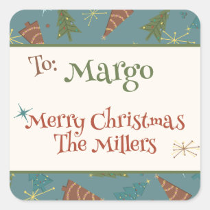 Retro Christmas Tress Family Custom Gift Stickers