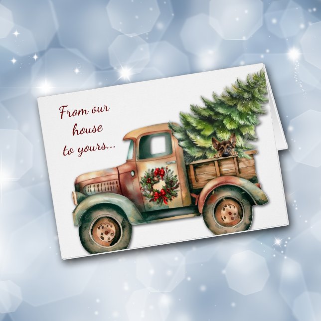 Retro Christmas Truck German Shepherd Dog Card (Creator Uploaded)