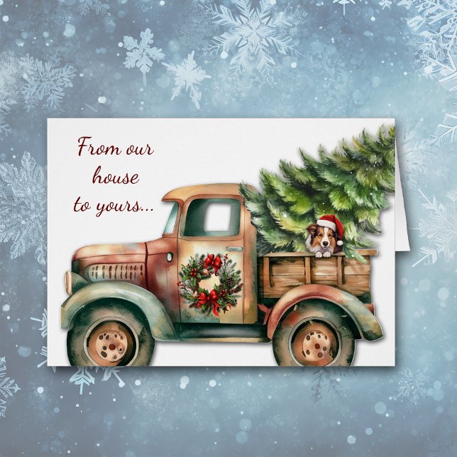 Retro Christmas Truck Sheltie Dog Card (Creator Uploaded)