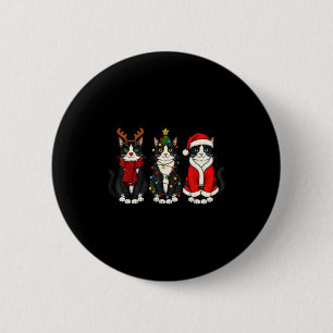 Retro Christmas Tuxedo Cat Santa Reindeer 2 Inch Round Button