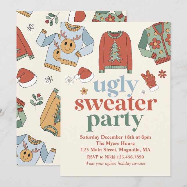 Retro Christmas Ugly Sweater Party Invitation (Front/Back)