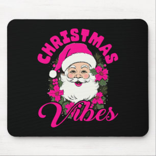 Retro Christmas Vibes Pink Santa Claus Fun Xmas Wo Mouse Pad