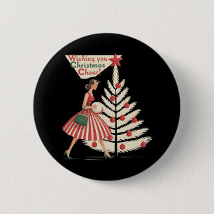 Retro Christmas Vintage 50s Holiday 1950s Lady  2 Inch Round Button