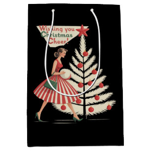 Retro Christmas Vintage 50s Holiday 1950s Lady Medium Gift Bag
