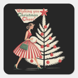 Retro Christmas Vintage 50s Holiday 1950s Lady  Square Sticker