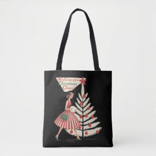Retro Christmas Vintage 50s Holiday 1950s Lady  Tote Bag