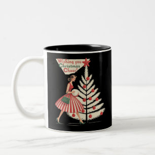 Retro Christmas Vintage 50s Holiday 1950s Lady  Two-Tone Coffee Mug