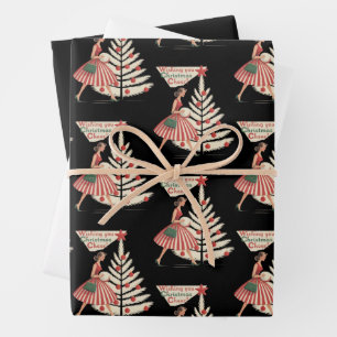Retro Christmas Vintage 50s Holiday 1950s Lady  Wrapping Paper Sheet