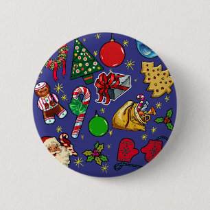 Retro Christmas Vintage Colourful Blue Red Green 2 Inch Round Button