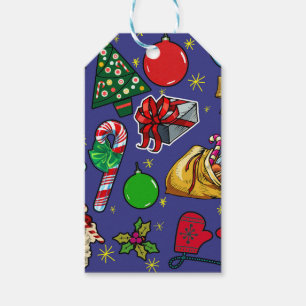 Retro Christmas Vintage Colourful Blue Red Green Gift Tags