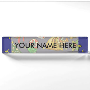 Retro Christmas Vintage Colourful Blue Red Green Nameplate