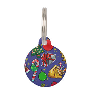 Retro Christmas Vintage Colourful Blue Red Green Pet Tag