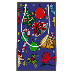 Retro Christmas Vintage Colourful Blue Red Green Small Gift Bag
