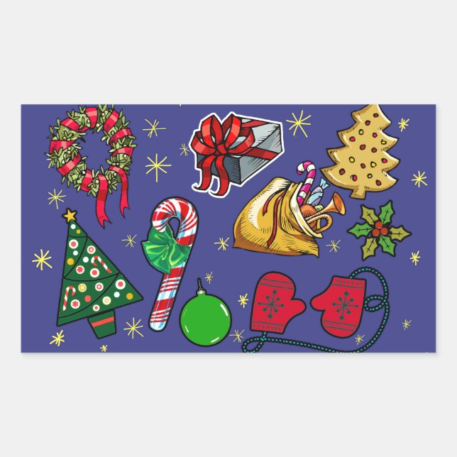 Retro Christmas Vintage Colourful Blue Red Green Sticker (Front)