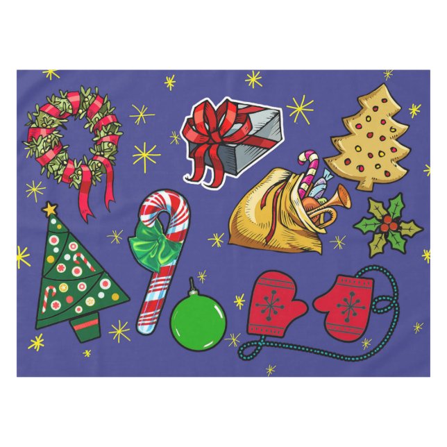 Retro Christmas Vintage Colourful Blue Red Green Tablecloth (Front (Horizontal))