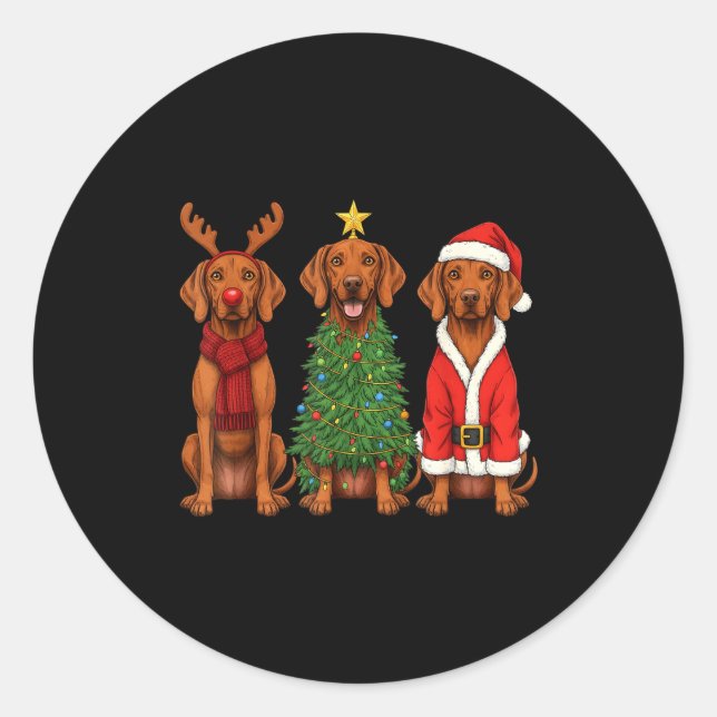 Retro Christmas Vizsla Santa Reindeer Dog Lover  Classic Round Sticker (Front)