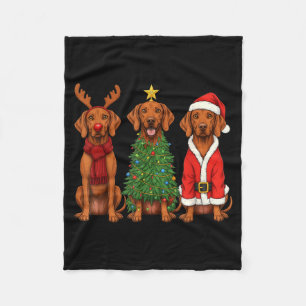 Retro Christmas Vizsla Santa Reindeer Dog Lover  Fleece Blanket