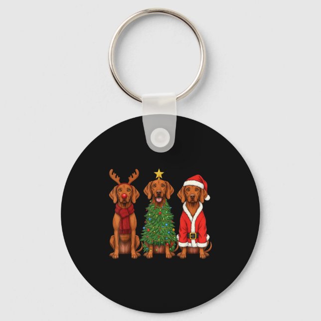 Retro Christmas Vizsla Santa Reindeer Dog Lover  Keychain (Front)