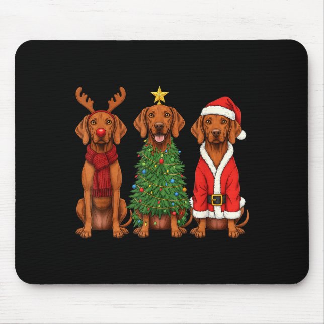 Retro Christmas Vizsla Santa Reindeer Dog Lover  Mouse Pad (Front)