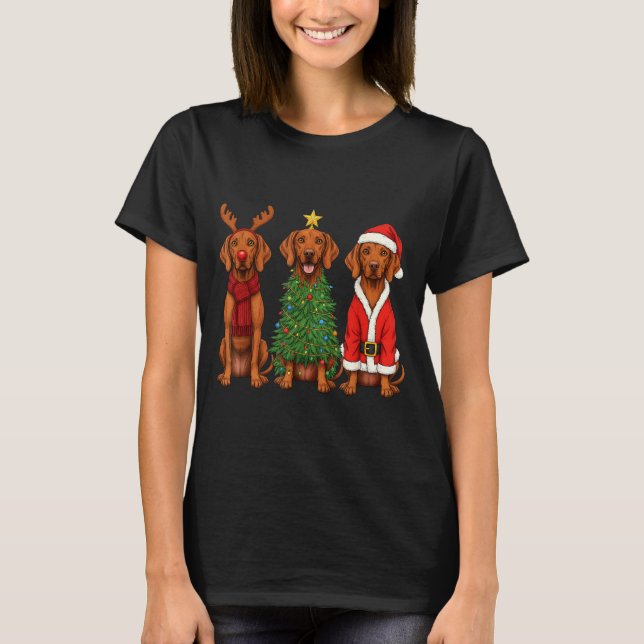 Retro Christmas Vizsla Santa Reindeer Dog Lover  T-Shirt (Front)